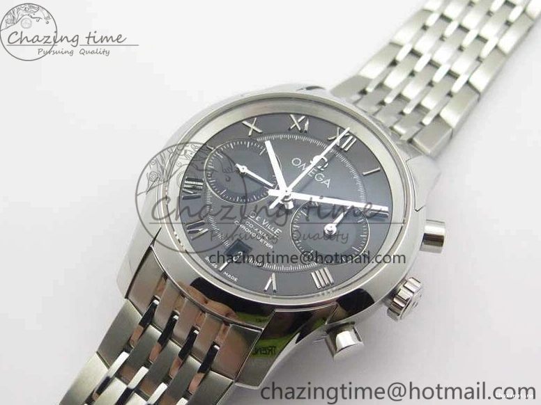 0402 De Ville Chronograph SS OMF 1:1 Best Edition Black Dial On SS Bracelet A Attractive 8150